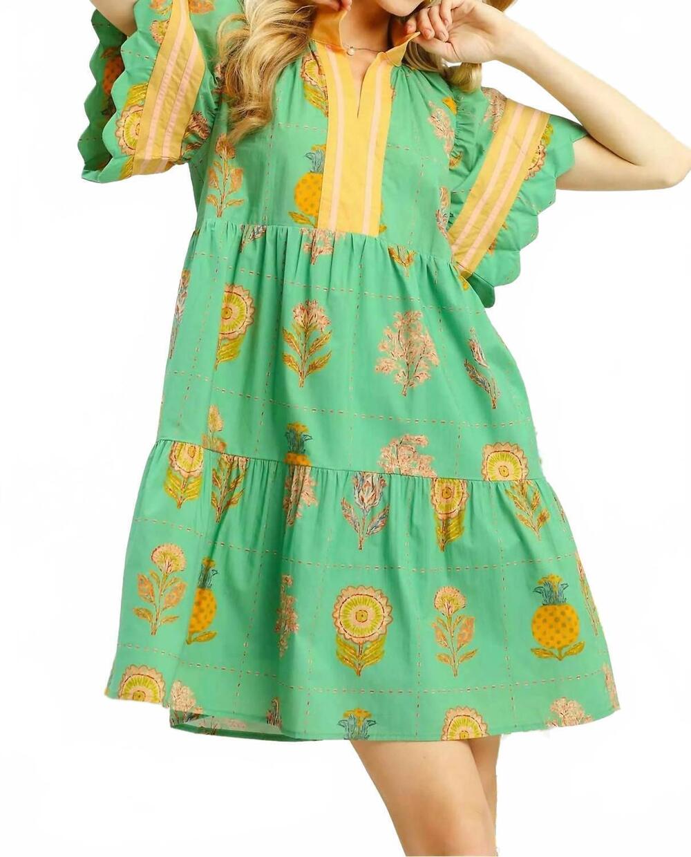 NEW UMGEE printed scalloped mini dress in green